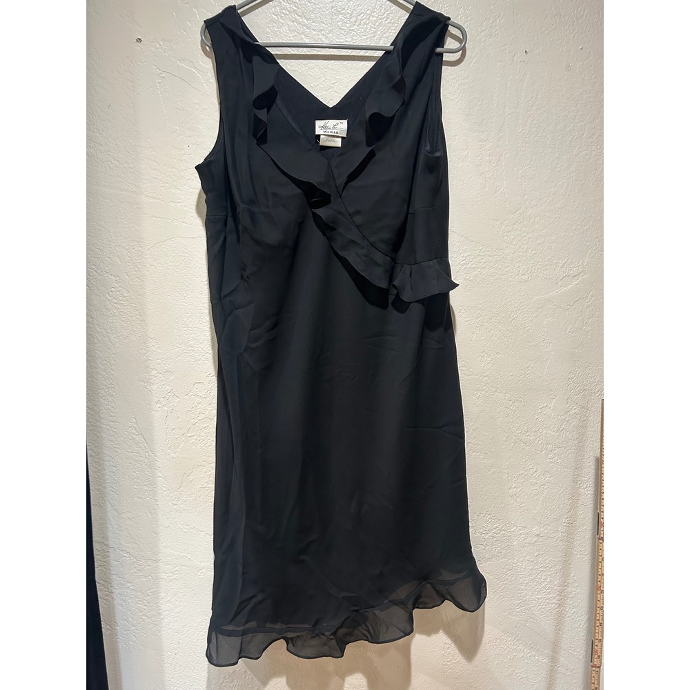 Kathie Lee Woman Black Ruffle V-Neck Sleeveless Plus Size Dress 20W